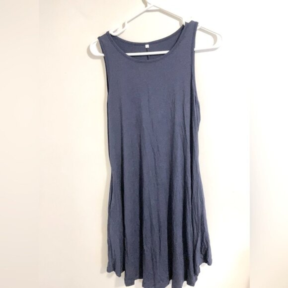Sz M maxi midi sleeveless round neck spandex dress navy blue - Picture 1 of 6